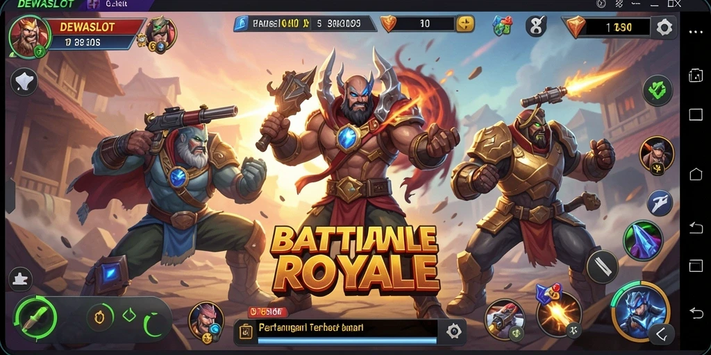 Screenshot gameplay DEWASLOT menampilkan aksi seru di arena Battle Royale.