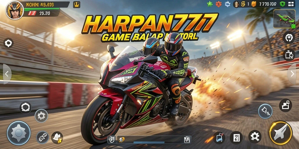 Tampilan gameplay seru dari HARAPAN777 dalam balapan motor.