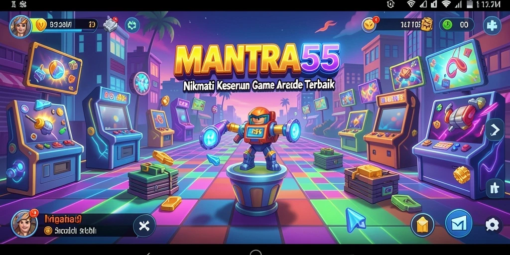 Tangkapan layar utama MANTRA55 menampilkan aksi seru permainan Arcade.