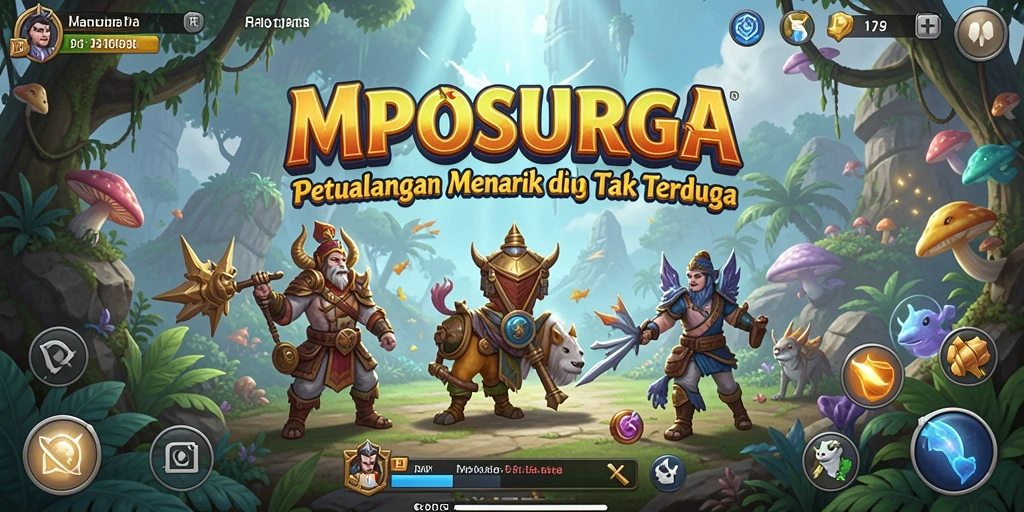 Tangkapan layar utama MPOSURGA menampilkan aksi petualangan yang intens.