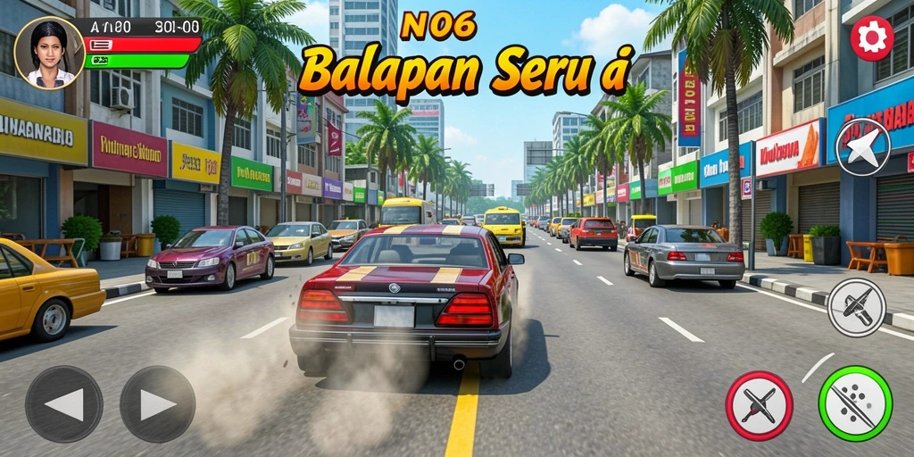 Tampilan gameplay balapan yang mendebarkan dan penuh aksi.
