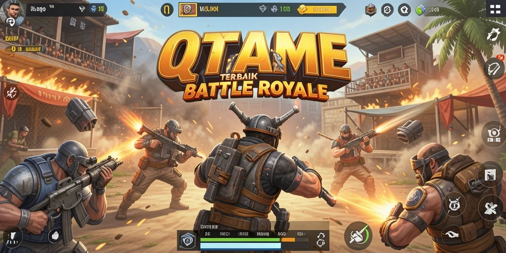Screenshot gameplay QTGAME dengan momen seru di pertarungan Battle Royale.