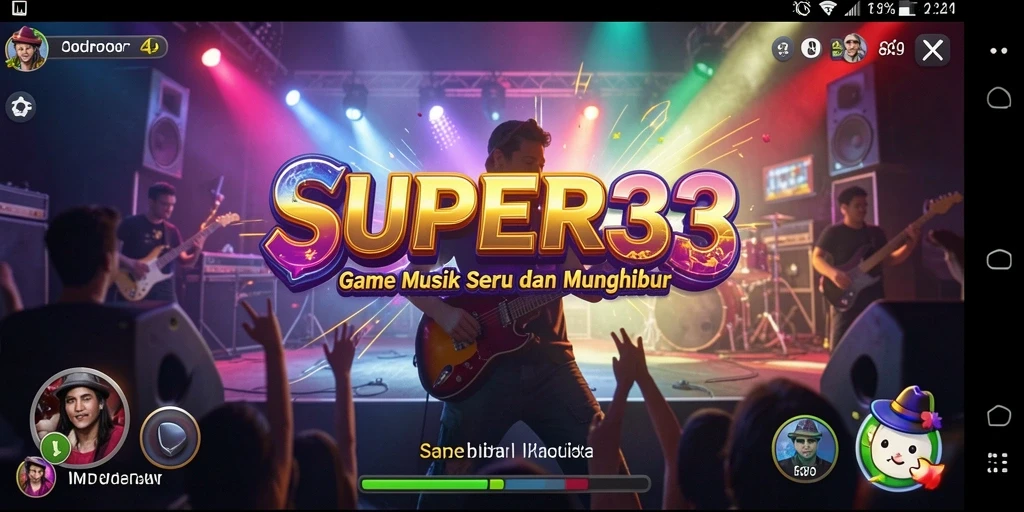 Screenshot utama SUPER33 menampilkan gameplay seru dan penuh aksi musik.